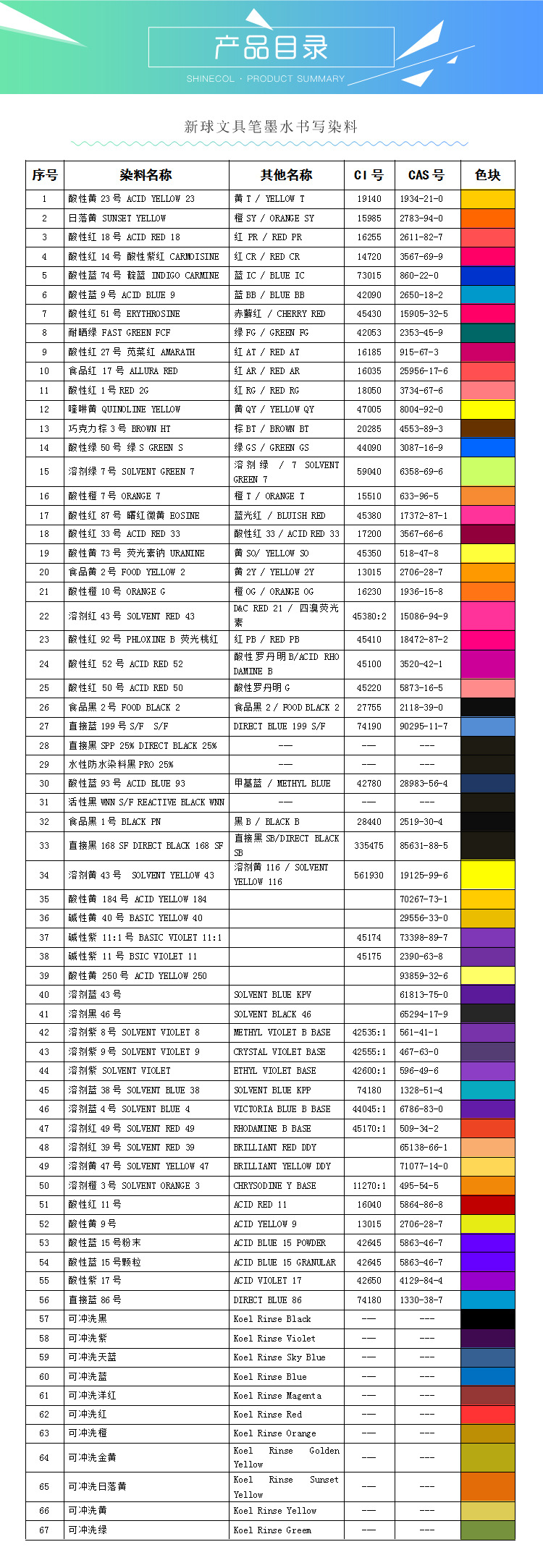 二产品目录色号